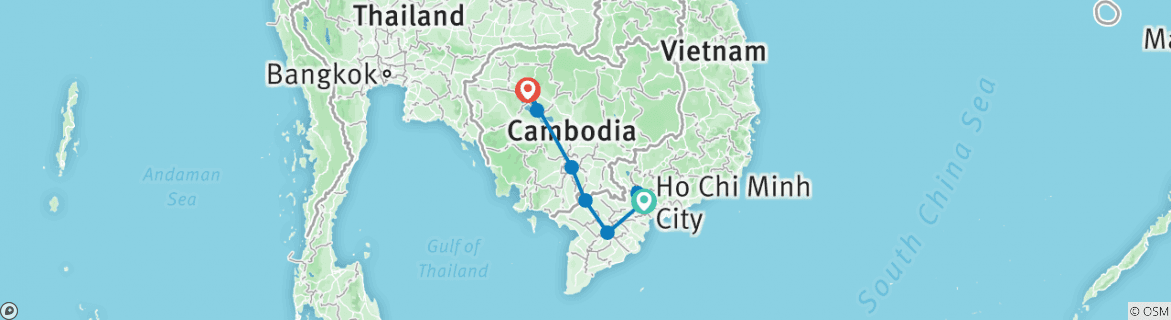 Image of a map showing the route of the tour