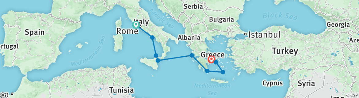Image of a map showing the route of the tour