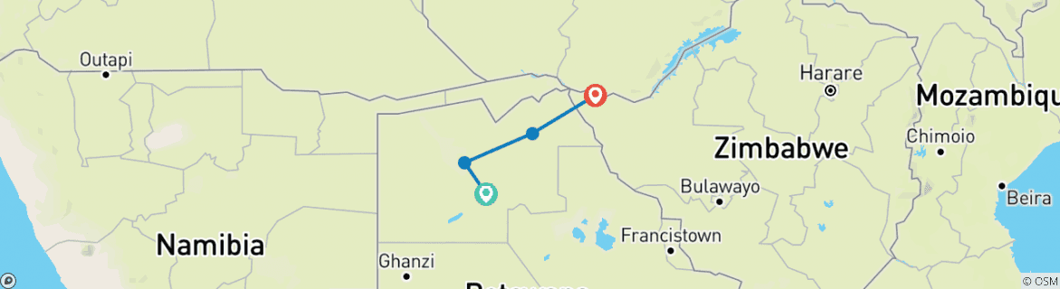 Image of a map showing the route of the tour