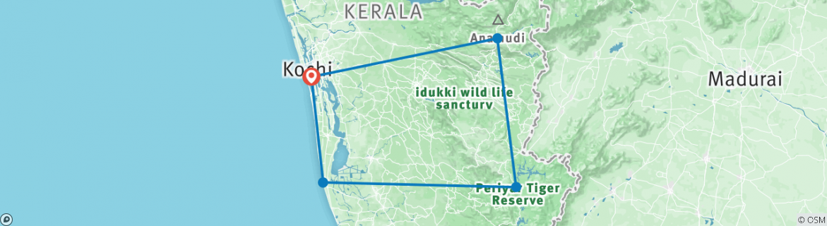 Image of a map showing the route of the tour