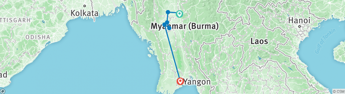 Image of a map showing the route of the tour
