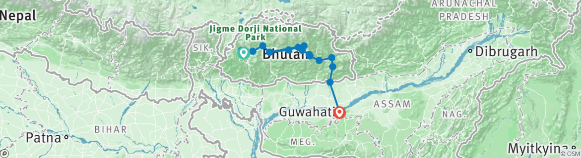 Image of a map showing the route of the tour