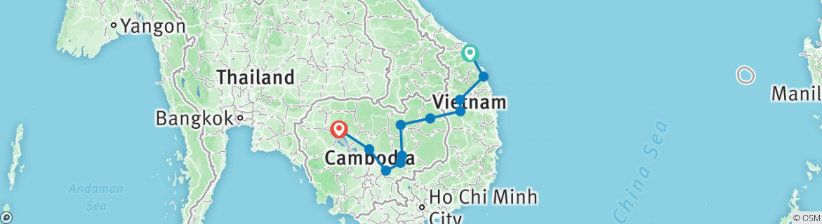 Image of a map showing the route of the tour