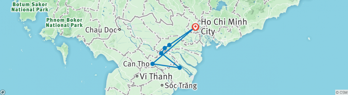 Image of a map showing the route of the tour