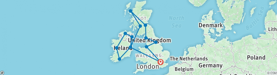 Image of a map showing the route of the tour
