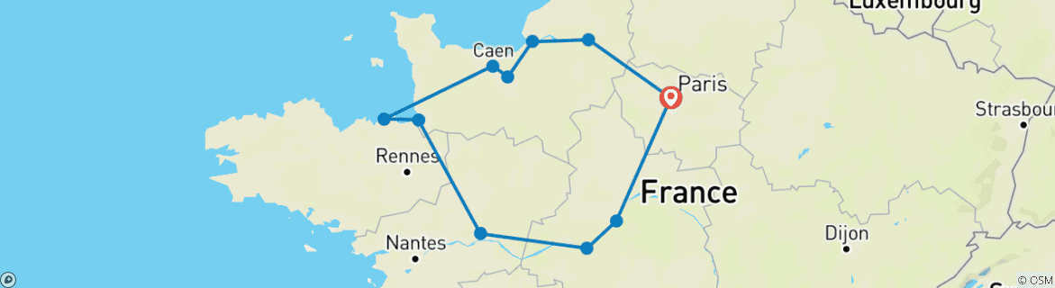 Image of a map showing the route of the tour