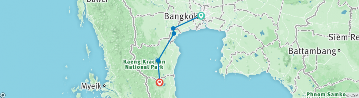 Image of a map showing the route of the tour