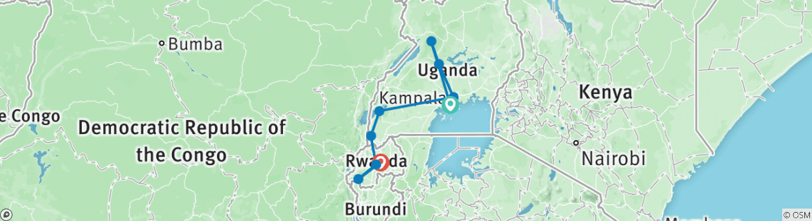 Image of a map showing the route of the tour