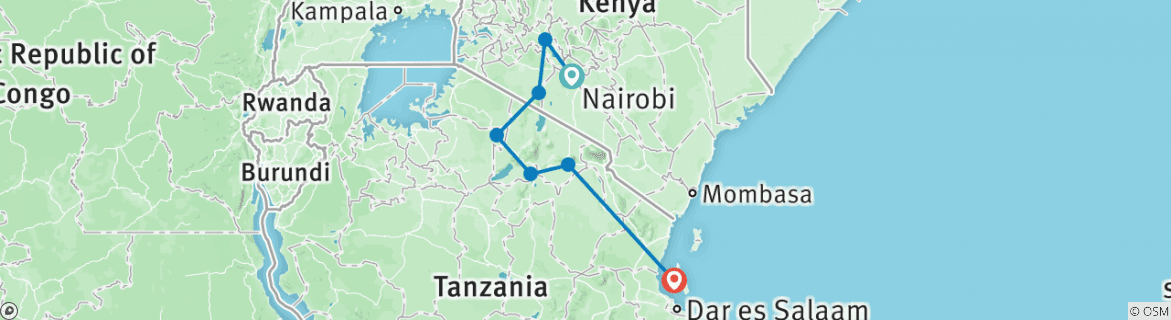 Image of a map showing the route of the tour