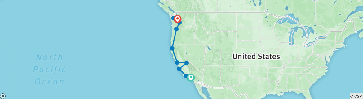Image of a map showing the route of the tour
