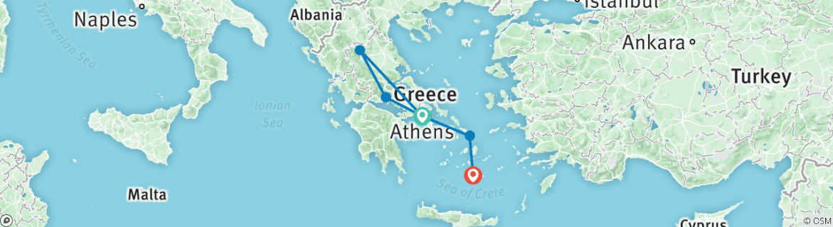 Image of a map showing the route of the tour