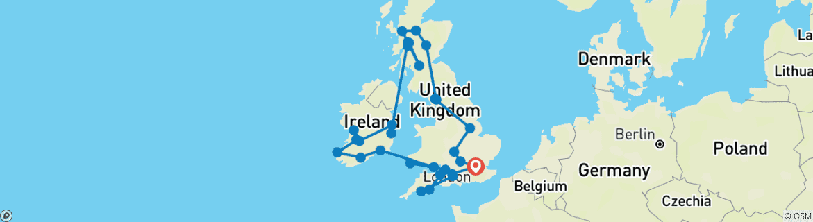 Image of a map showing the route of the tour