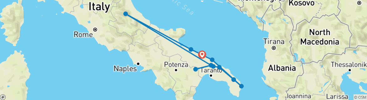 Kaart van De essentiële tour door Puglia