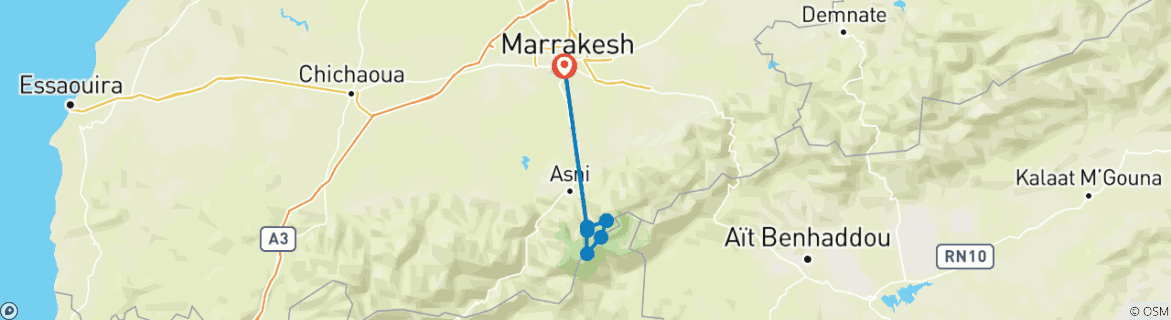 Image of a map showing the route of the tour
