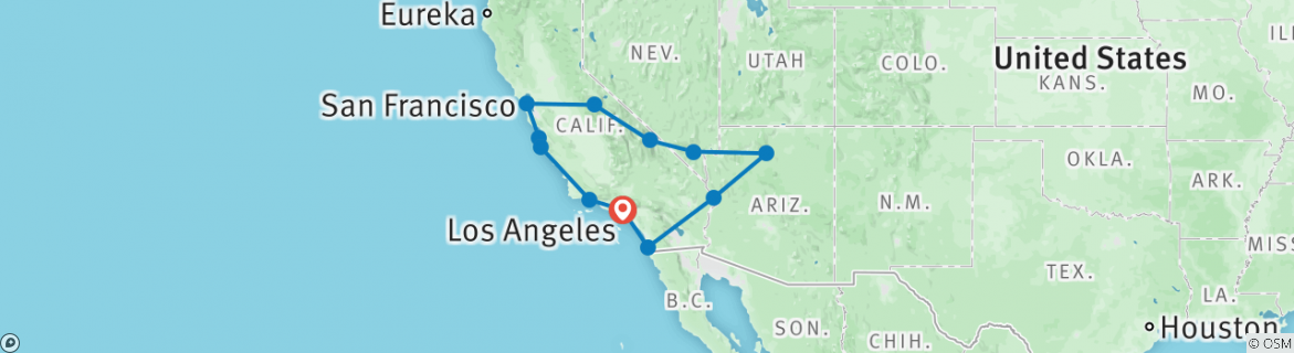 Image of a map showing the route of the tour