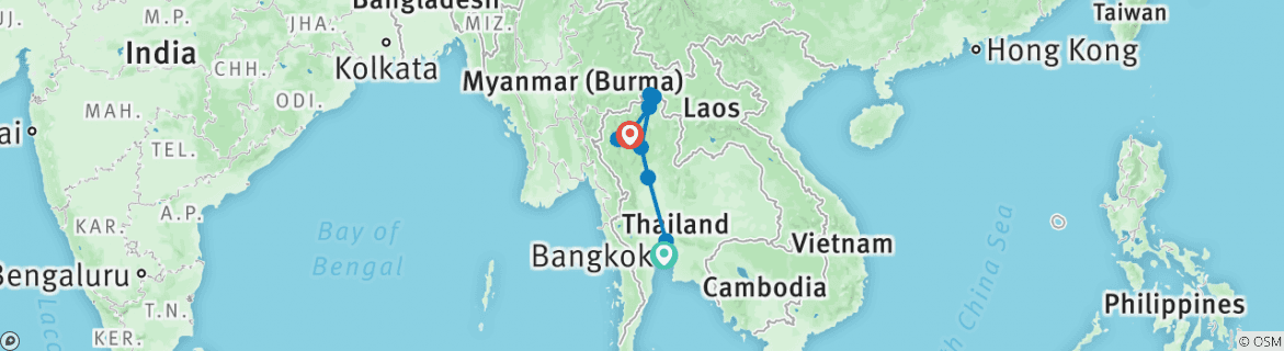 Image of a map showing the route of the tour