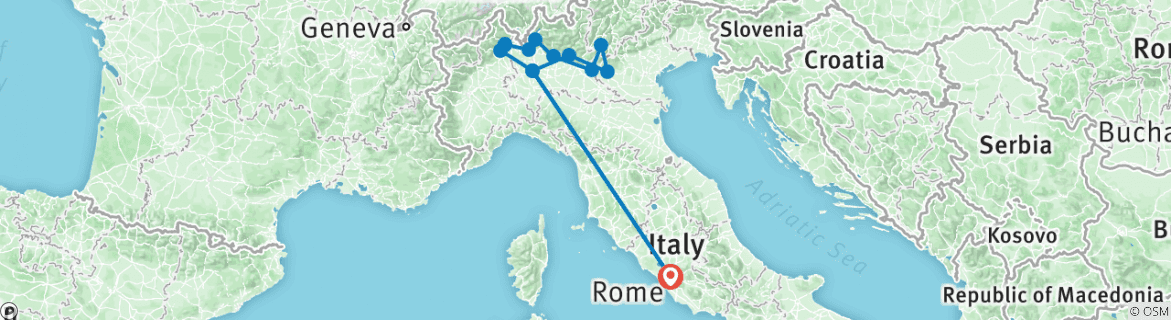 Image of a map showing the route of the tour