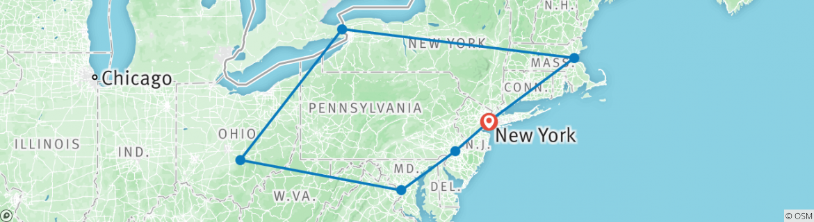 Image of a map showing the route of the tour