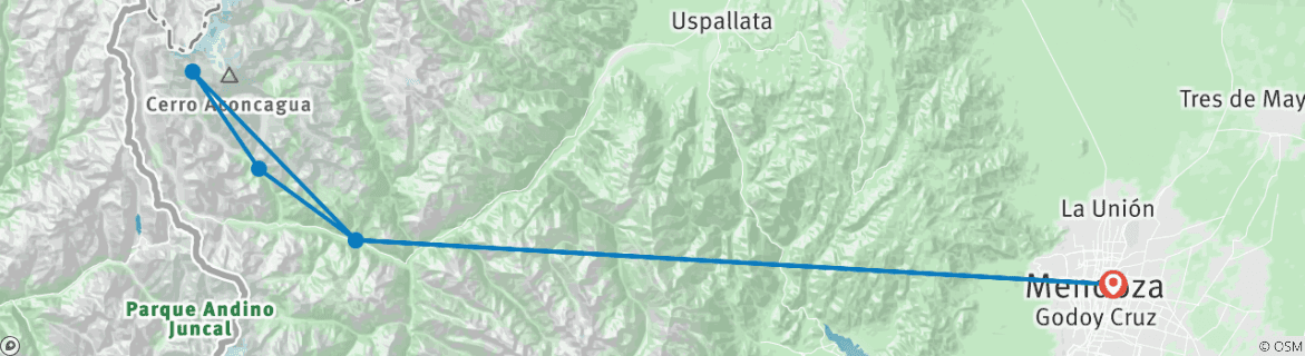 Image of a map showing the route of the tour