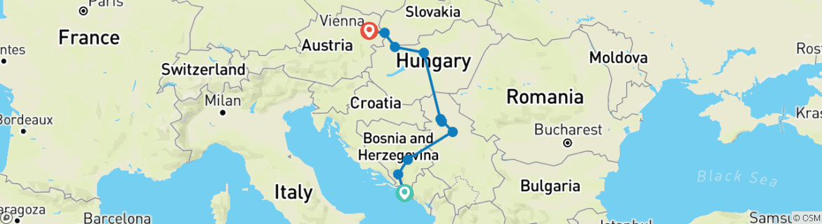 Image d'une carte montrant l'itinéraire du circuit