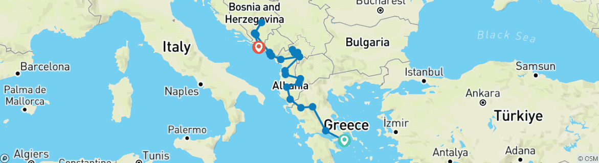 Karte mit der Reiseroute