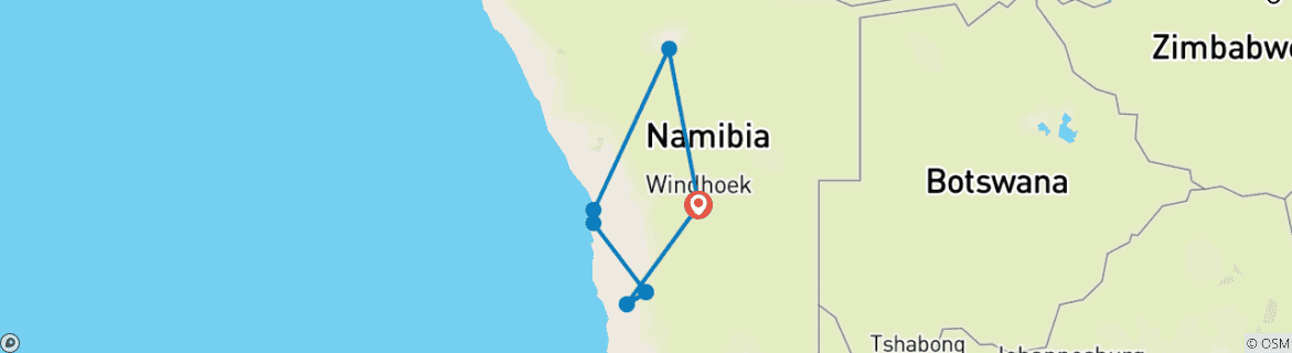 Image of a map showing the route of the tour