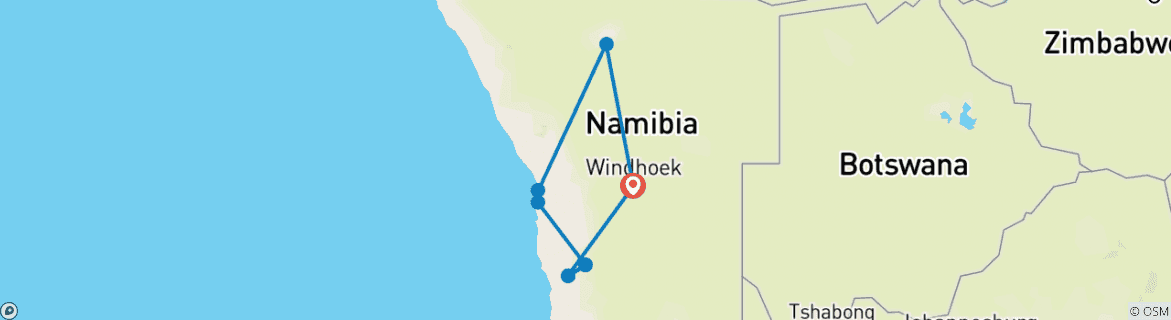 Image of a map showing the route of the tour