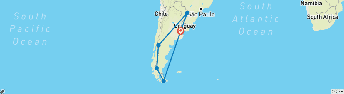 Image of a map showing the route of the tour