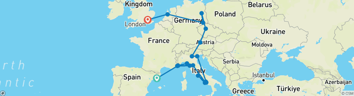 Karte mit der Reiseroute