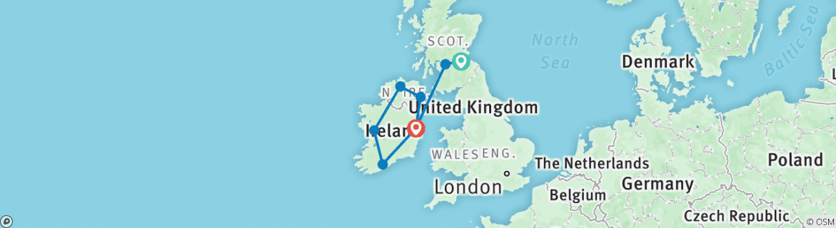 Image of a map showing the route of the tour