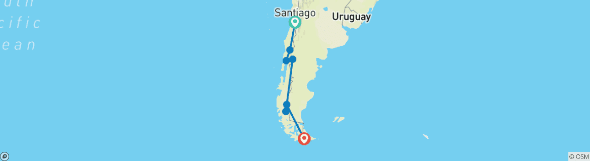 Image of a map showing the route of the tour