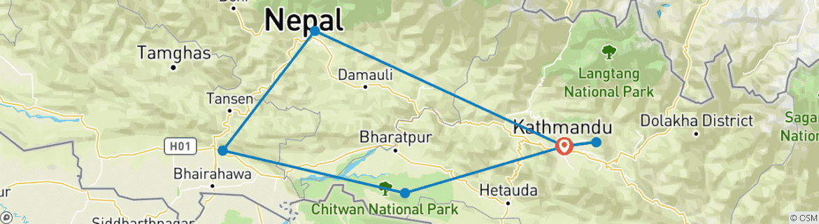 Image of a map showing the route of the tour