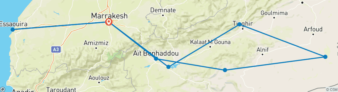 Karte mit der Reiseroute