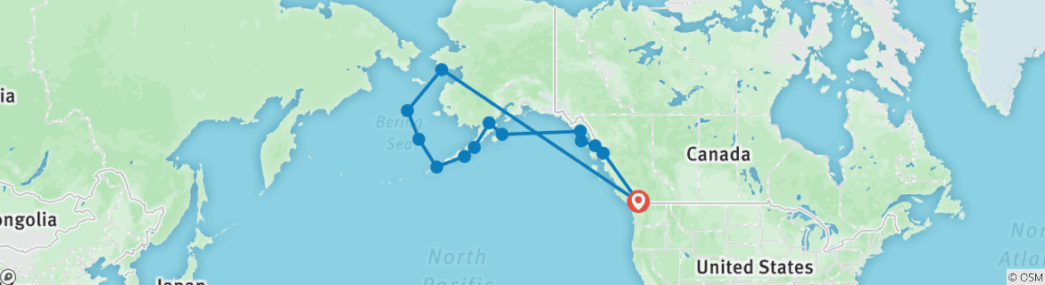 Image of a map showing the route of the tour
