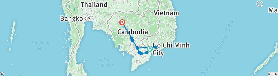 Image of a map showing the route of the tour