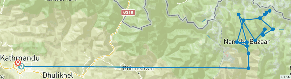 Karte von Everest Drei Hochpässe Trekking Tour