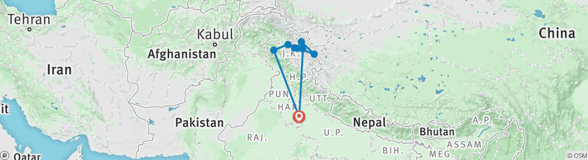 Image of a map showing the route of the tour