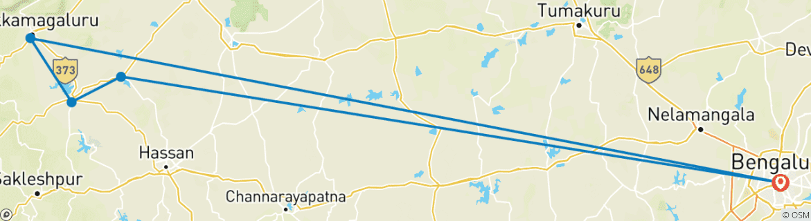 Carte du circuit De Bangalore à Chikmagalur - Temples Hoysala et nature sauvage de Bhadra