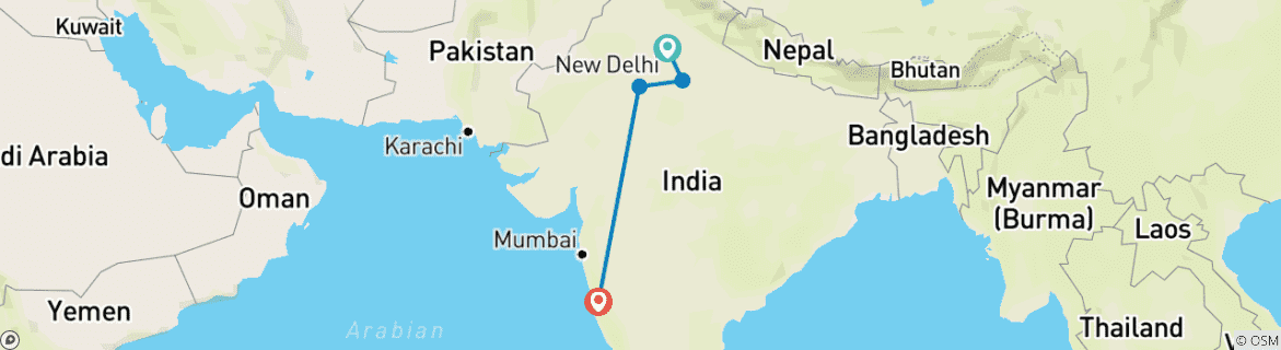 Image of a map showing the route of the tour