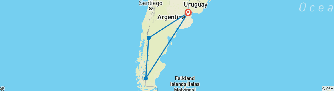 Image of a map showing the route of the tour