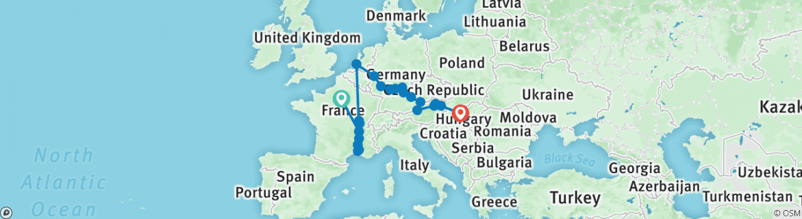 Image of a map showing the route of the tour