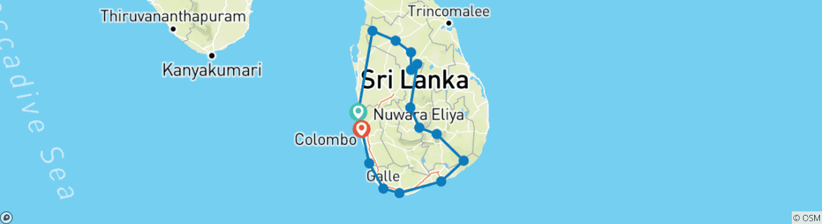 Image of a map showing the route of the tour