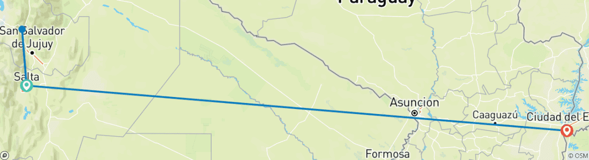 Image of a map showing the route of the tour