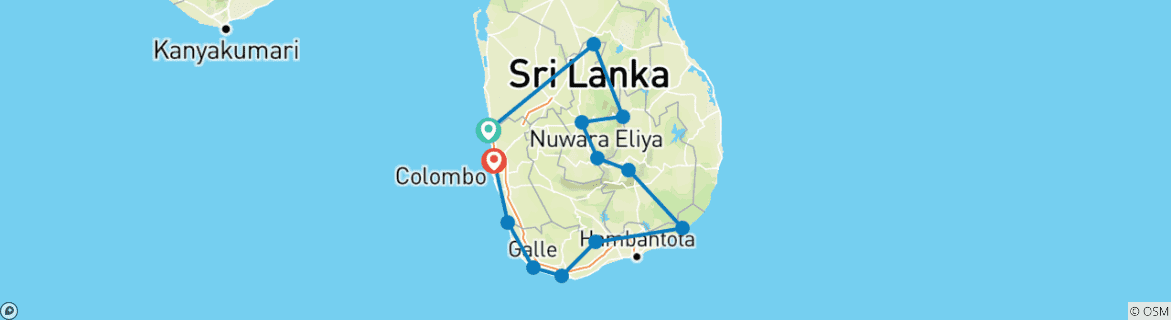 Image of a map showing the route of the tour