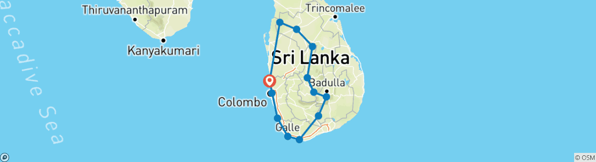 Image of a map showing the route of the tour