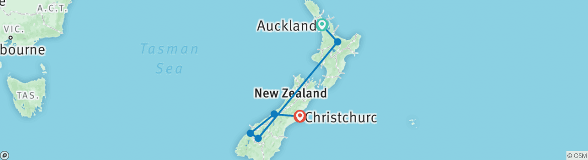 Image of a map showing the route of the tour