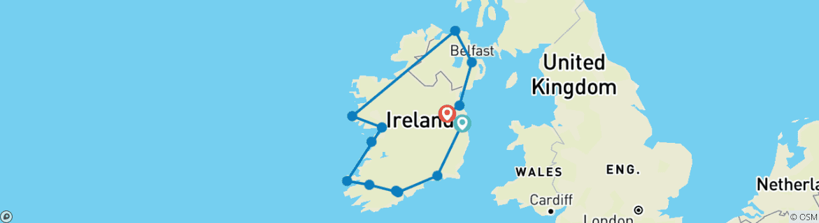 Image of a map showing the route of the tour
