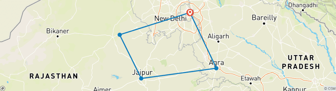 Image of a map showing the route of the tour