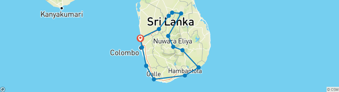 Image of a map showing the route of the tour