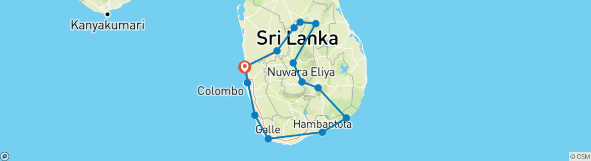 Image of a map showing the route of the tour